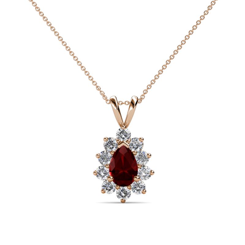 Giselle Red Garnet and Diamond Halo Pendant 