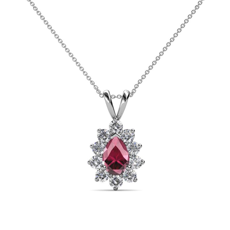 Giselle Rhodolite Garnet and Diamond Halo Pendant 