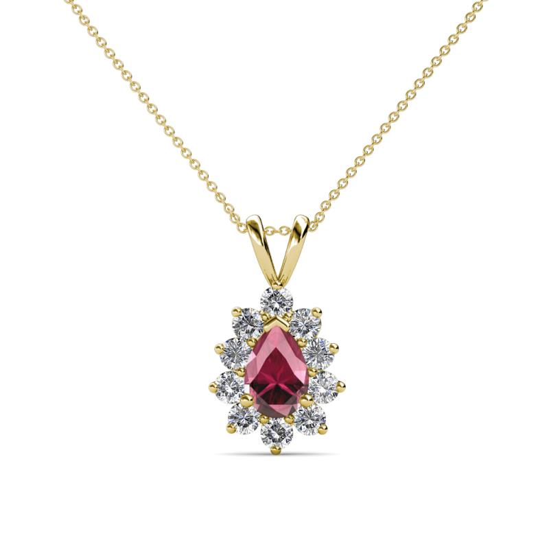 Giselle Rhodolite Garnet and Diamond Halo Pendant 