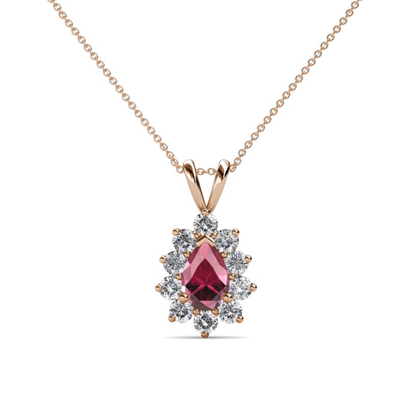 Giselle Rhodolite Garnet and Diamond Halo Pendant 