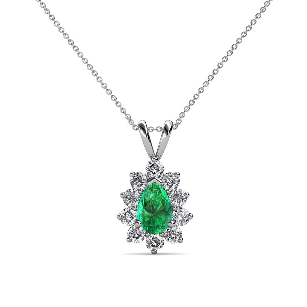 Giselle Emerald and Diamond Halo Pendant 