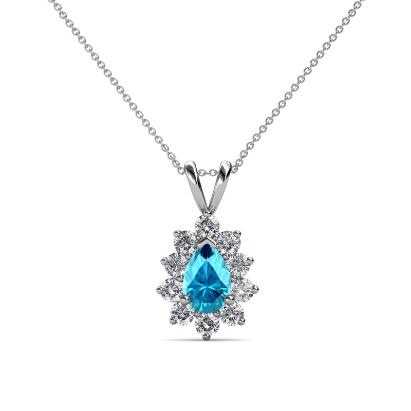 Giselle London Blue Topaz and Diamond Halo Pendant 