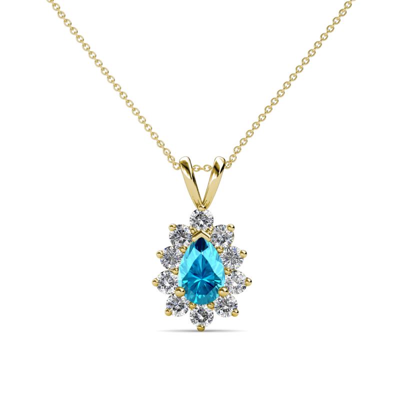 Giselle London Blue Topaz and Diamond Halo Pendant 