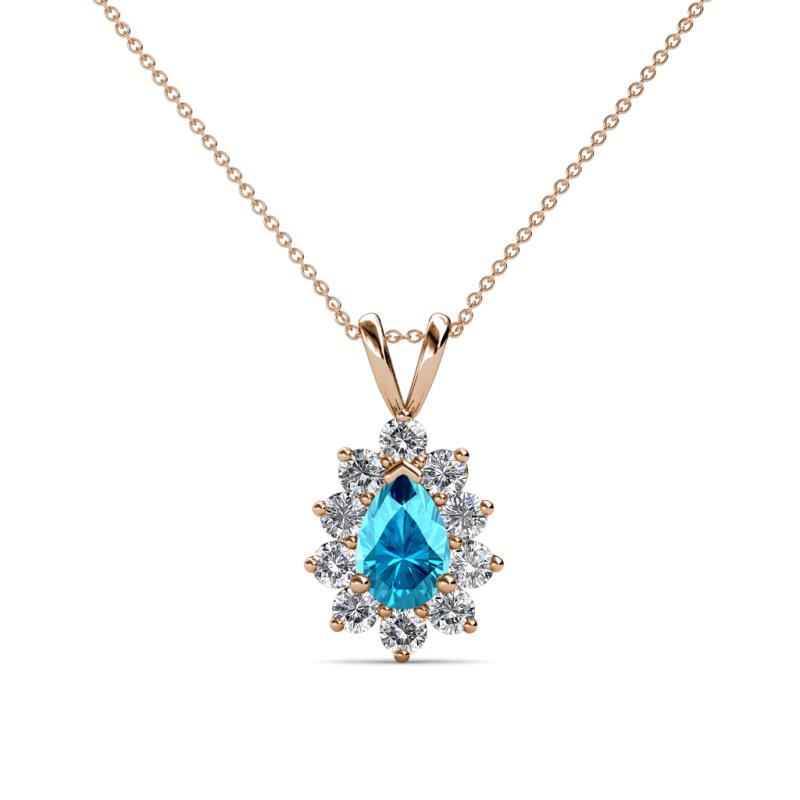 Giselle London Blue Topaz and Diamond Halo Pendant 