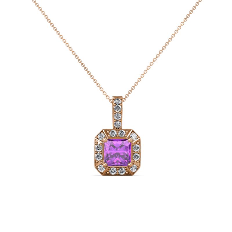 Kiani Amethyst and Diamond Halo Pendant 