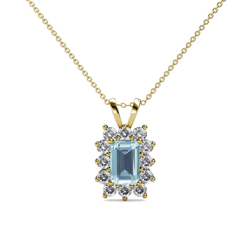 Xuan Aquamarine and Diamond Halo Pendant 