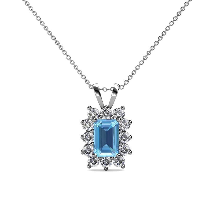 Xuan Blue Topaz and Diamond Halo Pendant 