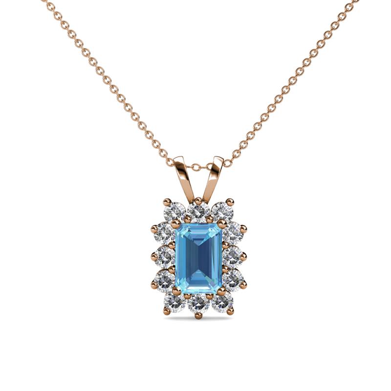 Xuan Blue Topaz and Diamond Halo Pendant 