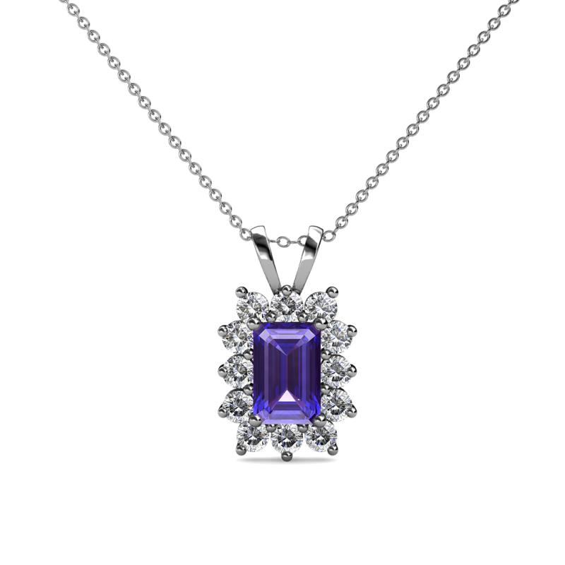 Xuan Iolite and Diamond Halo Pendant 