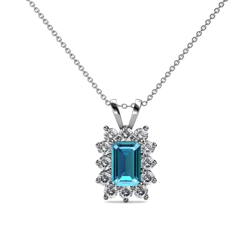 Xuan London Blue Topaz and Diamond Halo Pendant 