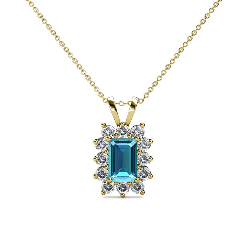 Xuan London Blue Topaz and Diamond Halo Pendant 