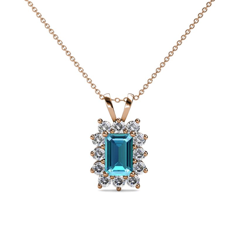 Xuan London Blue Topaz and Diamond Halo Pendant 