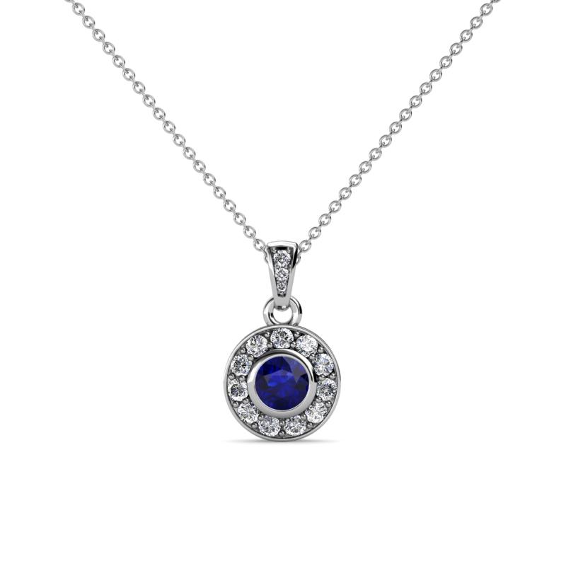 Aazia Blue Sapphire and Diamond Circle Halo Pendant 