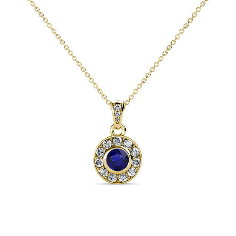 Aazia Blue Sapphire and Diamond Circle Halo Pendant 