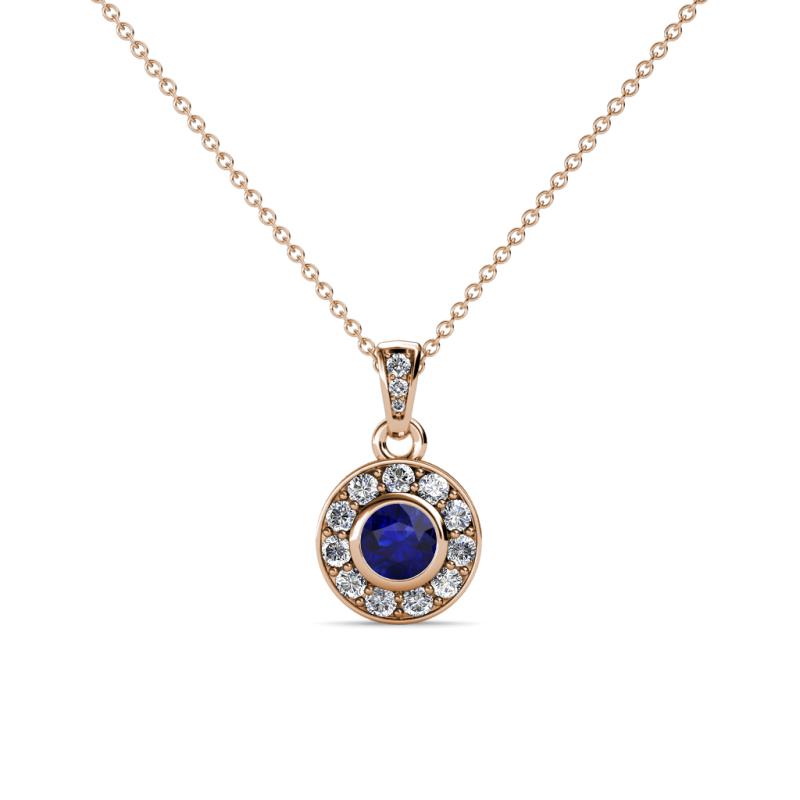 Aazia Blue Sapphire and Diamond Circle Halo Pendant 