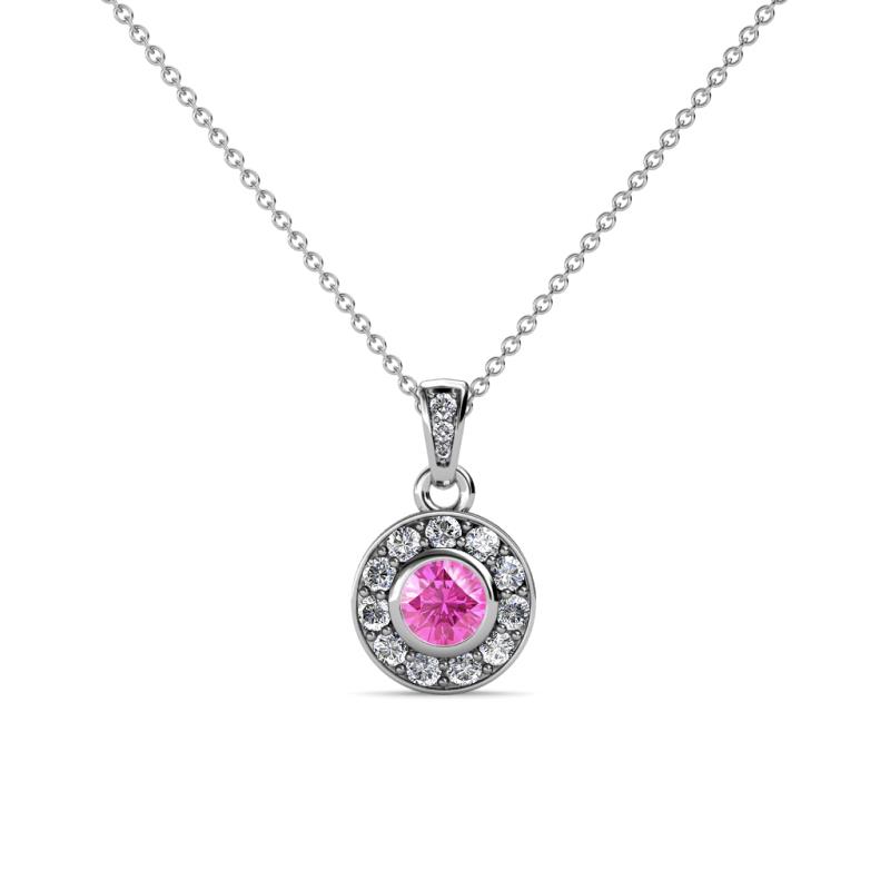 Aazia Pink Sapphire and Diamond Circle Halo Pendant 