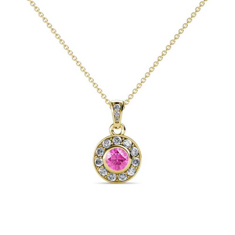 Aazia Pink Sapphire and Diamond Circle Halo Pendant 