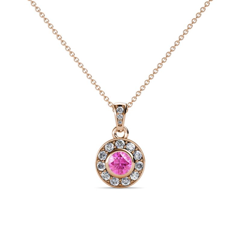 Aazia Pink Sapphire and Diamond Circle Halo Pendant 