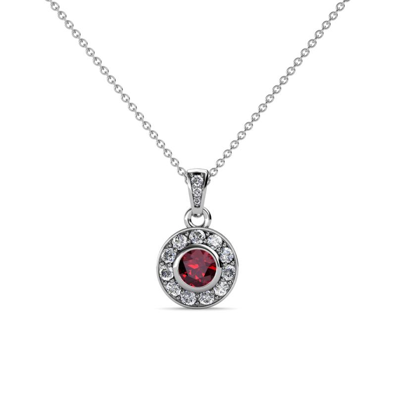 Aazia Ruby and Diamond Circle Halo Pendant 