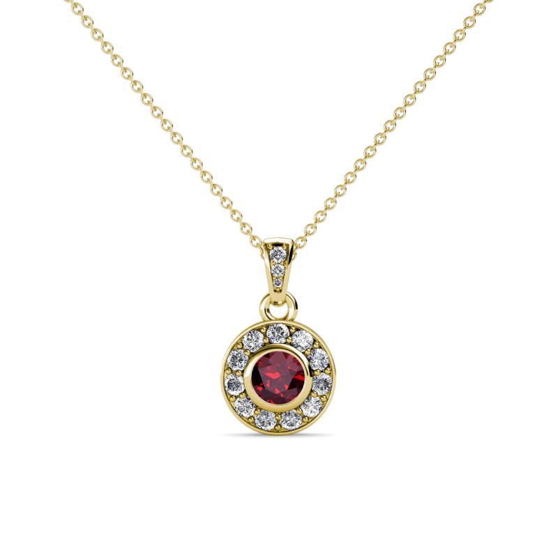 Aazia Ruby and Diamond Circle Halo Pendant 