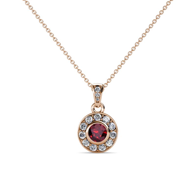 Aazia Ruby and Diamond Circle Halo Pendant 
