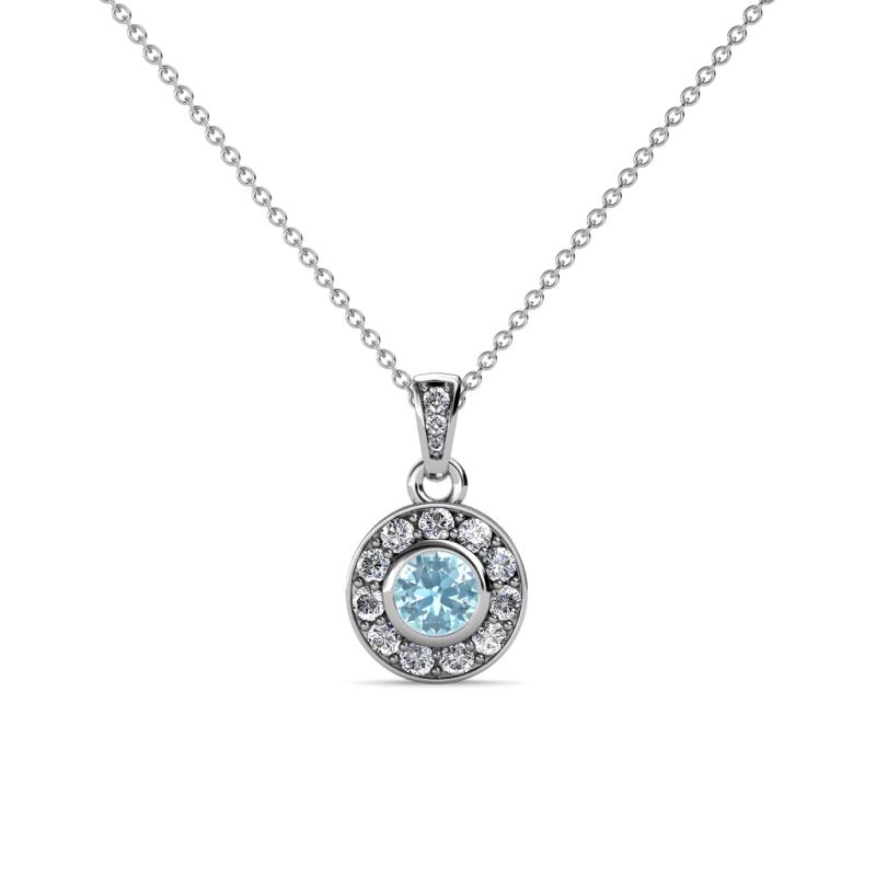 Aazia Aquamarine and Diamond Circle Halo Pendant 