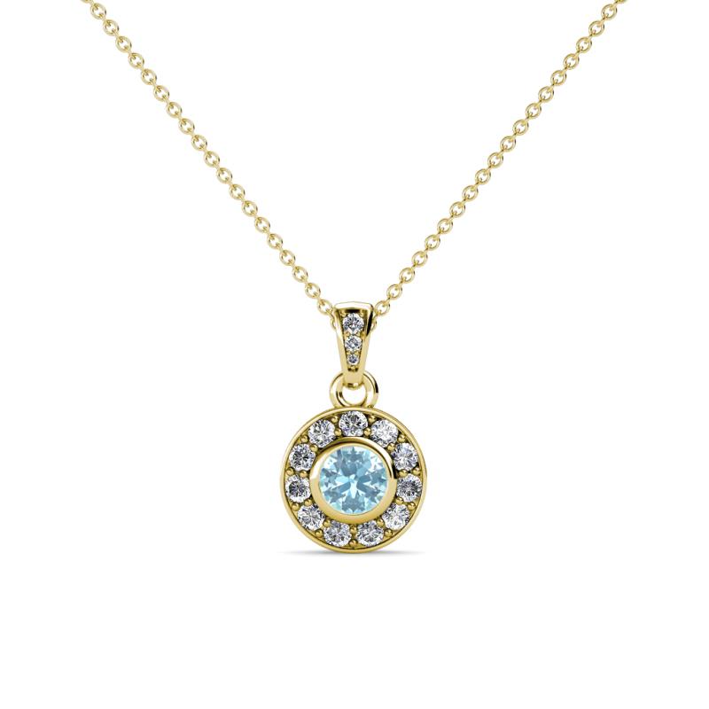 Aazia Aquamarine and Diamond Circle Halo Pendant 