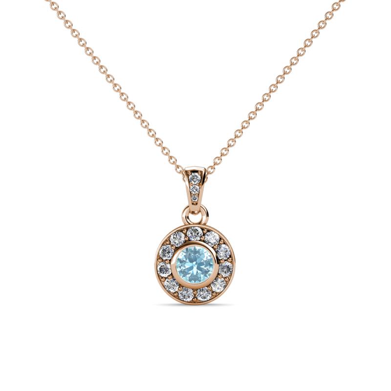 Aazia Aquamarine and Diamond Circle Halo Pendant 