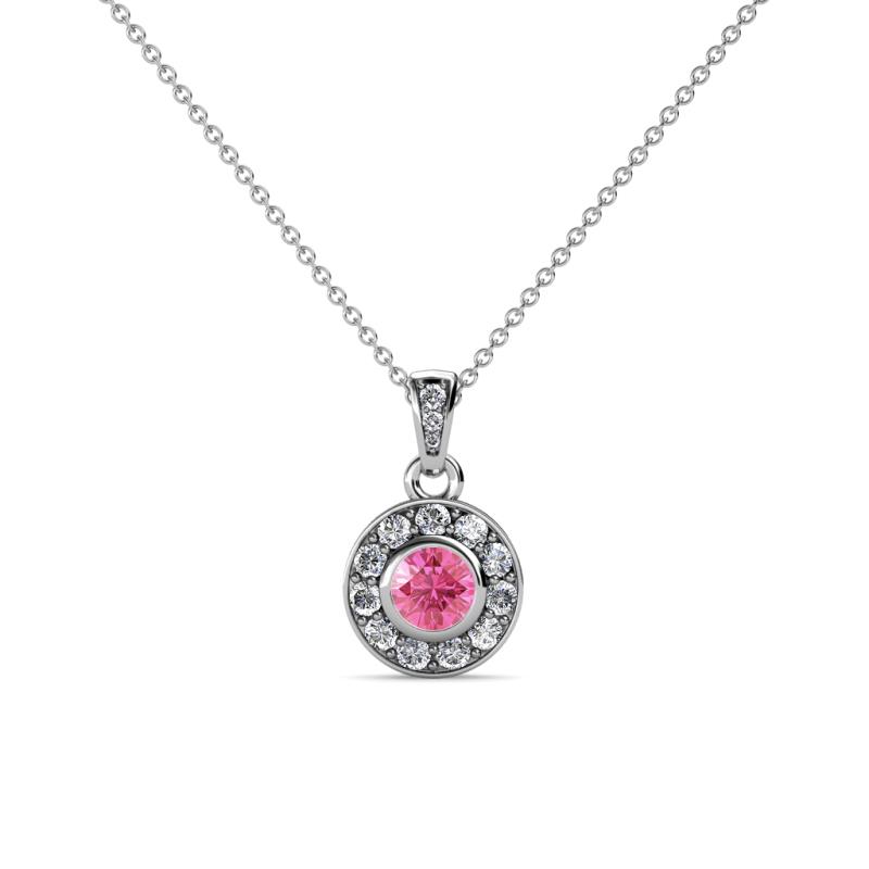 Aazia Pink Tourmaline and Diamond Circle Halo Pendant 