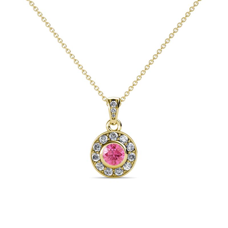 Aazia Pink Tourmaline and Diamond Circle Halo Pendant 