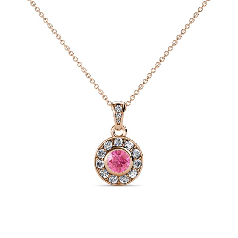 Aazia Pink Tourmaline and Diamond Circle Halo Pendant 