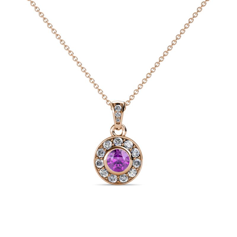 Aazia Amethyst and Diamond Circle Halo Pendant 