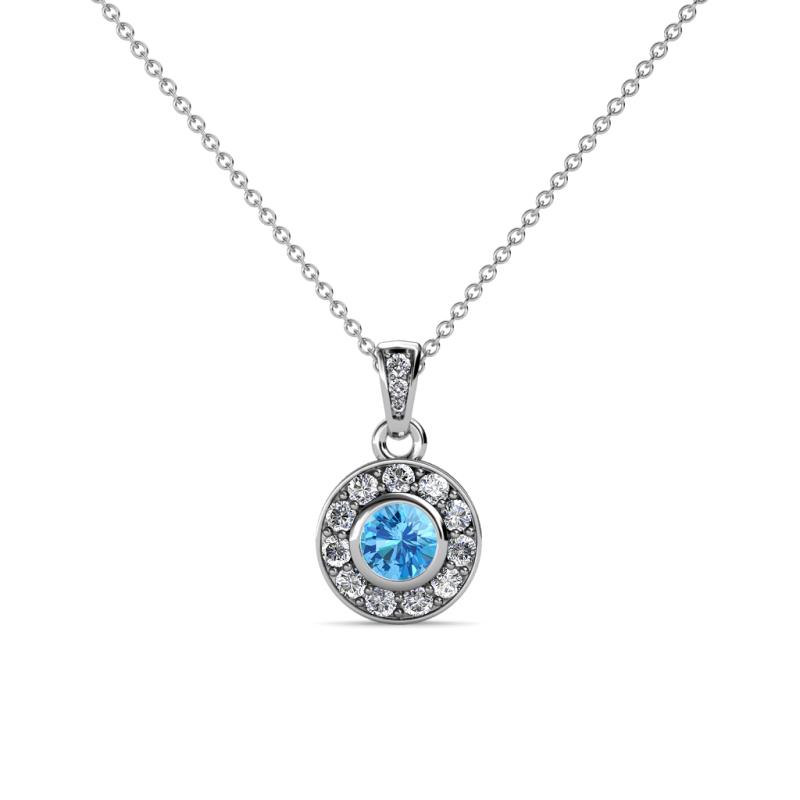 Azia Blue Topaz and Diamond Circle Halo Pendant 