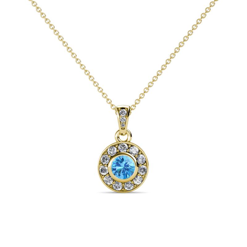 Aazia Blue Topaz and Diamond Circle Halo Pendant 