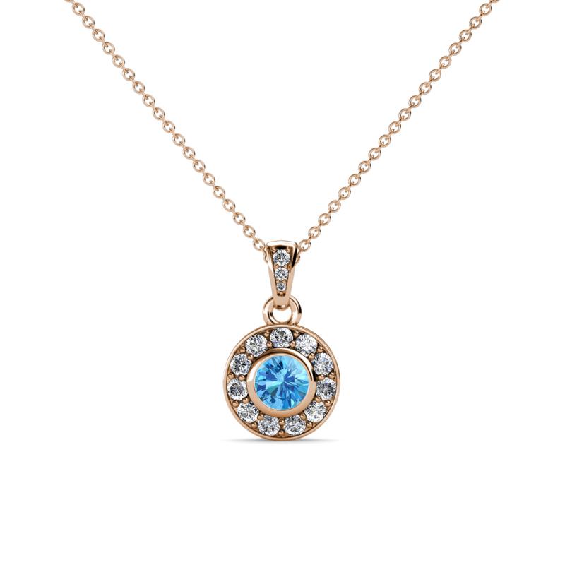 Aazia Blue Topaz and Diamond Circle Halo Pendant 