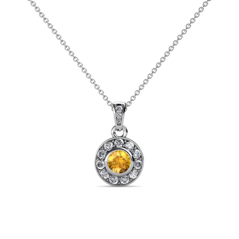 Aazia Citrine and Diamond Circle Halo Pendant 