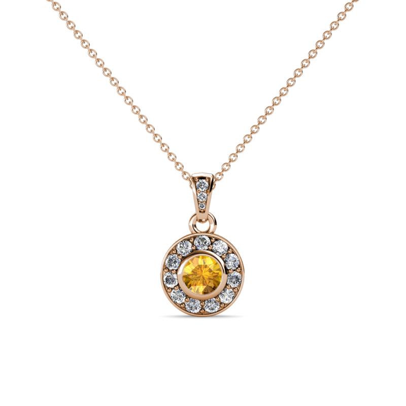 Aazia Citrine and Diamond Circle Halo Pendant 