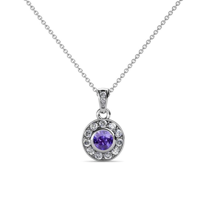 Aazia Iolite and Diamond Circle Halo Pendant 