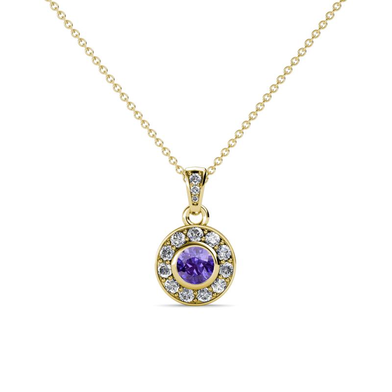 Aazia Iolite and Diamond Circle Halo Pendant 