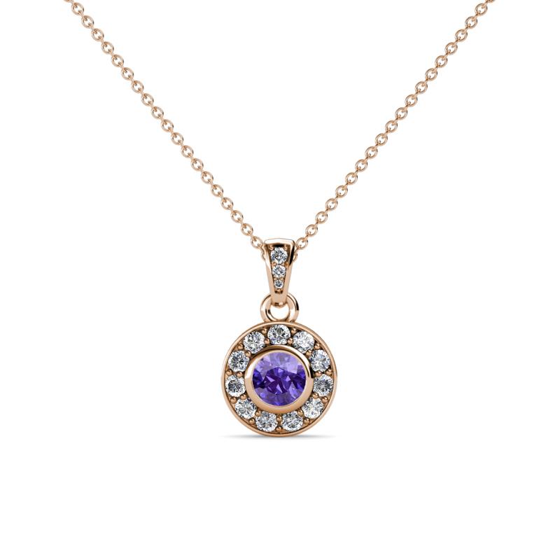 Aazia Iolite and Diamond Circle Halo Pendant 