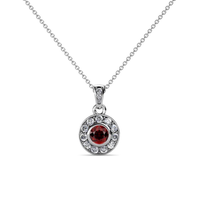 Aazia Red Garnet and Diamond Circle Halo Pendant 