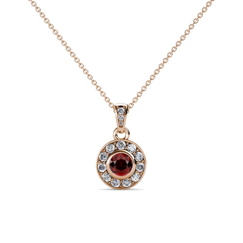 Aazia Red Garnet and Diamond Circle Halo Pendant 