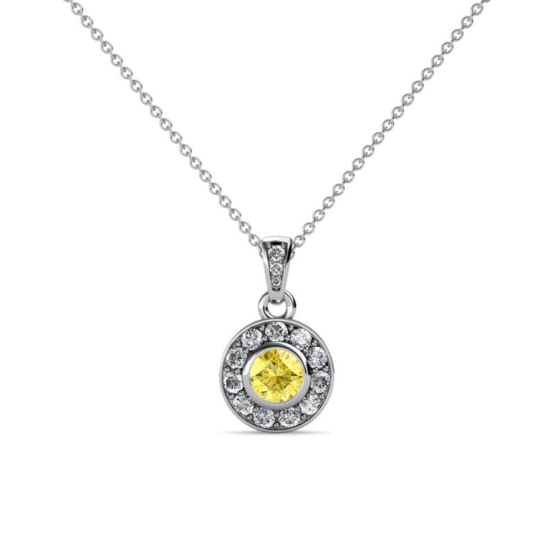 Aazia Yellow Sapphire and Diamond Circle Halo Pendant 
