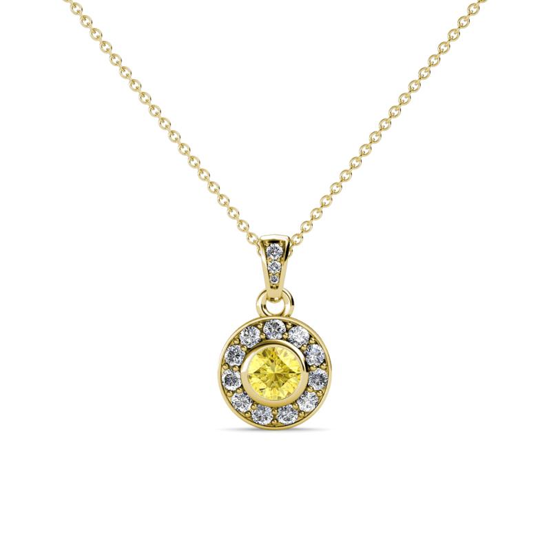 Aazia Yellow Sapphire and Diamond Circle Halo Pendant 
