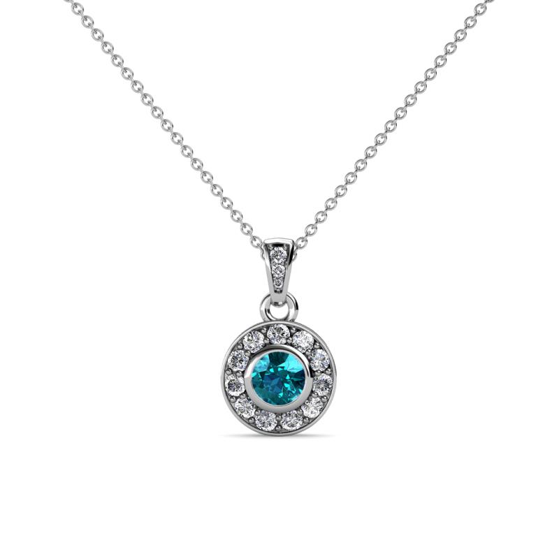 Aazia London Blue Topaz and Diamond Circle Halo Pendant 