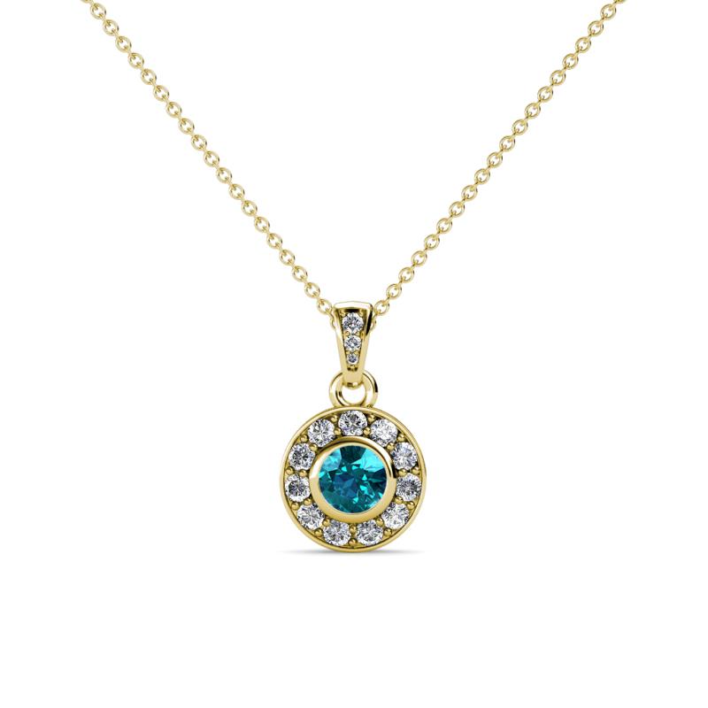 Aazia London Blue Topaz and Diamond Circle Halo Pendant 