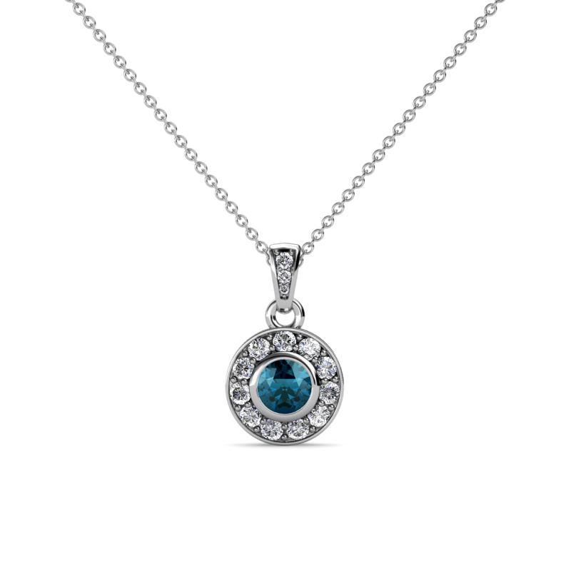 Aazia Blue and White Diamond Circle Halo Pendant 