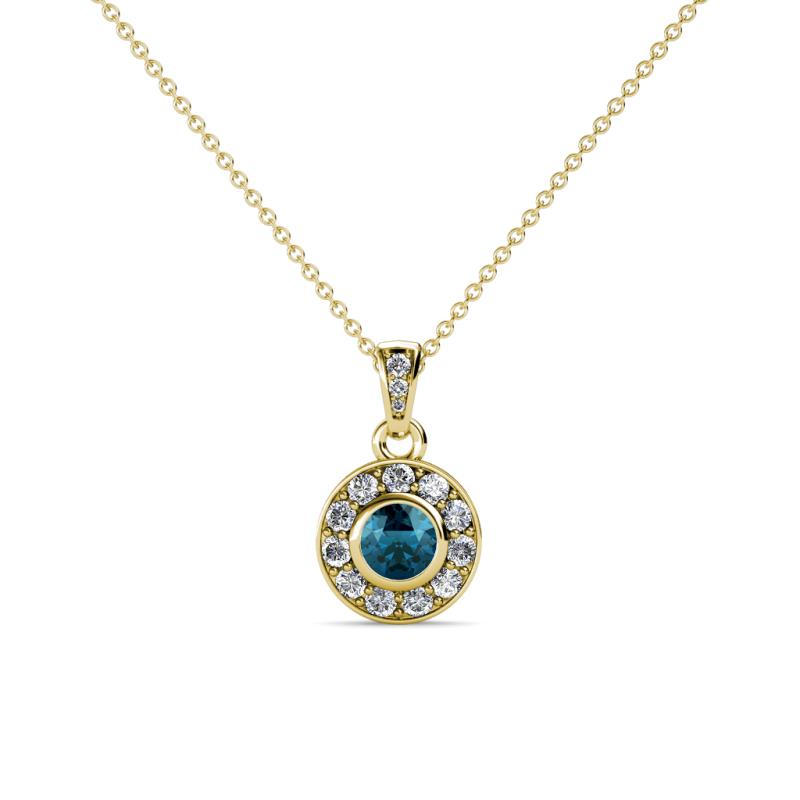 Aazia Blue and White Diamond Circle Halo Pendant 