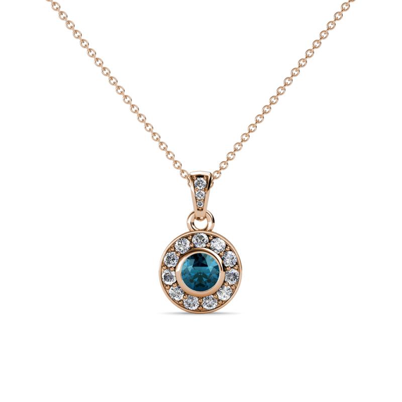 Aazia Blue and White Diamond Circle Halo Pendant 