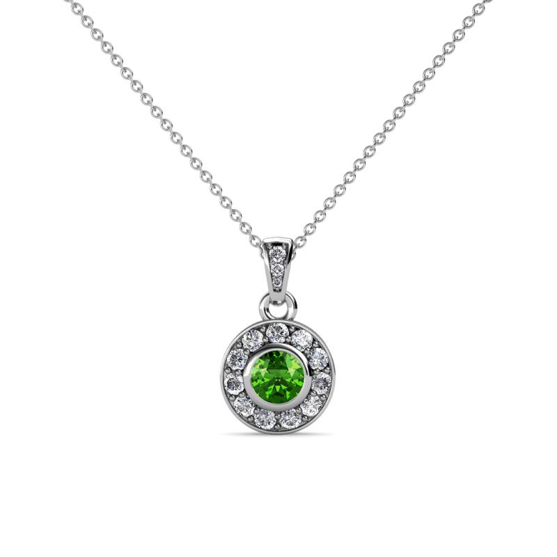 Aazia Green Garnet and Diamond Circle Halo Pendant 